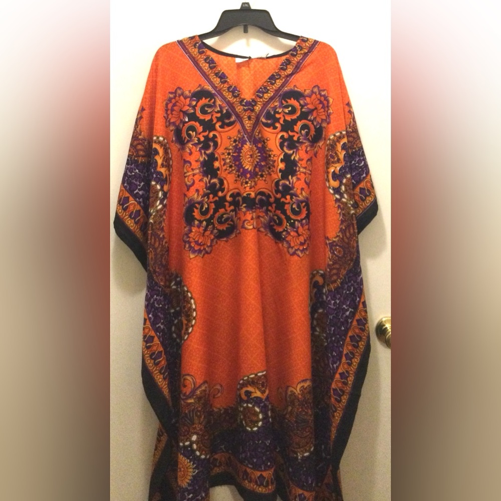 Vibrant Orange, White ,Black and Purple Kaftan - Picture 2 of 9